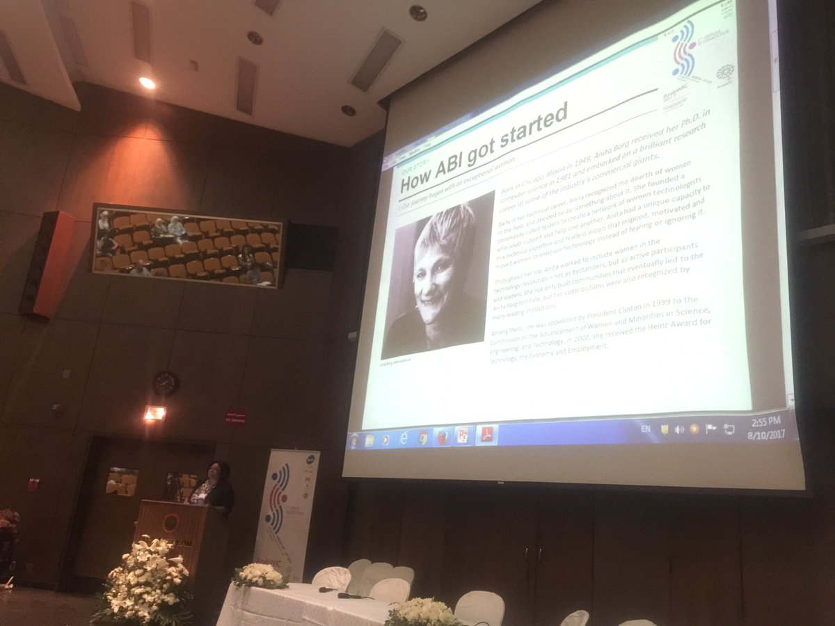 ArabWiCLebanon's tweet photo. And now @anitaborg_org 's turn to present in our 5th international conference of @ArabWIC #ArabWIC2017 @systers_org https://t.co/PQXu58kpYi