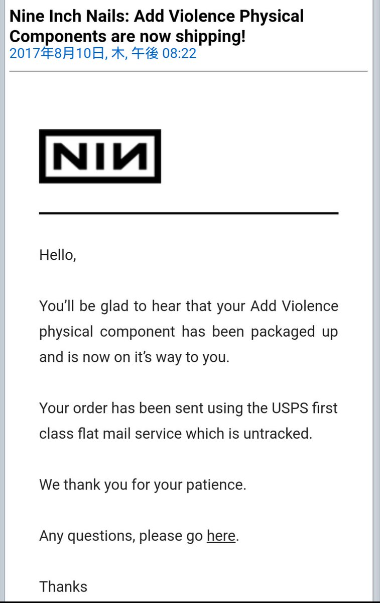 tadas1cks's tweet photo. NINのAdd ViolenceのPhysical component(謎袋)が発送されました🤔🤔🤔 #NIN2017 https://t.co/6glleQCMyH
