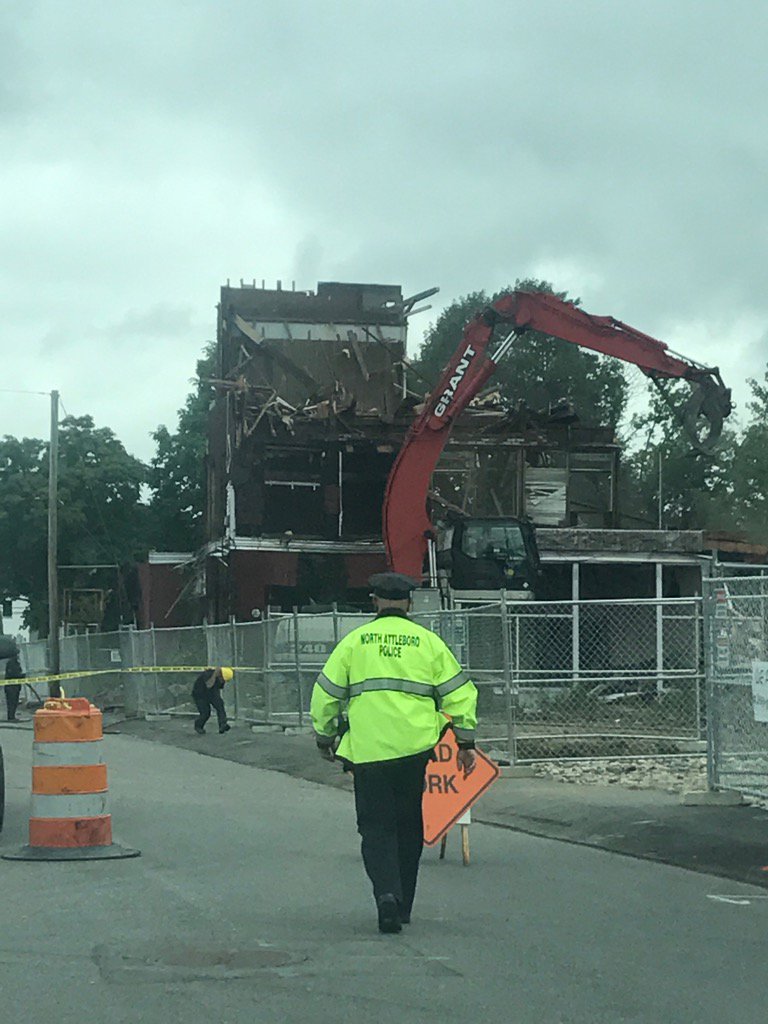 Officer Denis Donovan working at the demolition site of the Balfour Building on East Street.