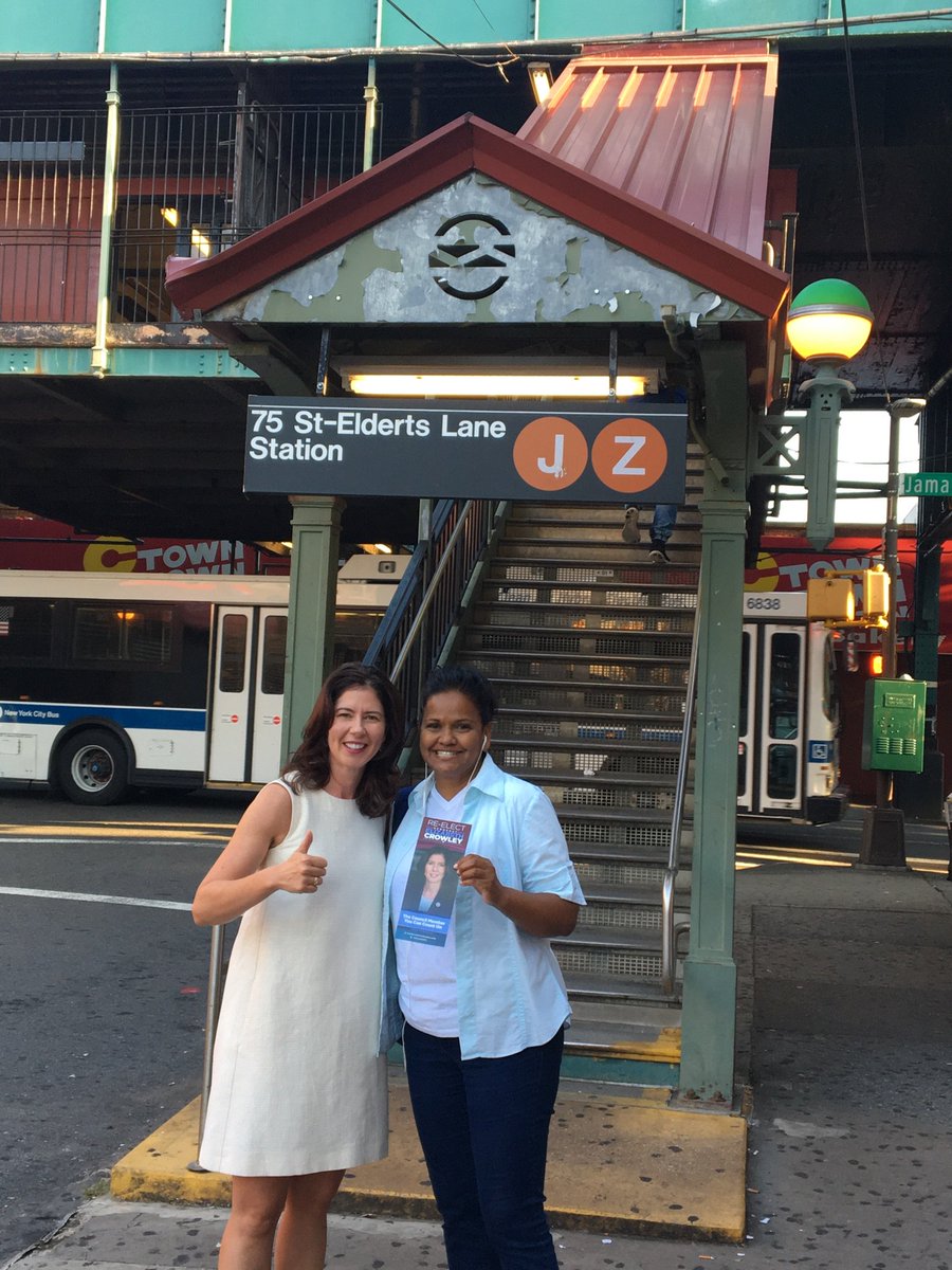 ElizCrowleyNYC's tweet photo. Rise and shine Woodhaven! At the Elderts Lane Station meeting supporters this morning. #crowley2017 https://t.co/PxpnzhmiaB