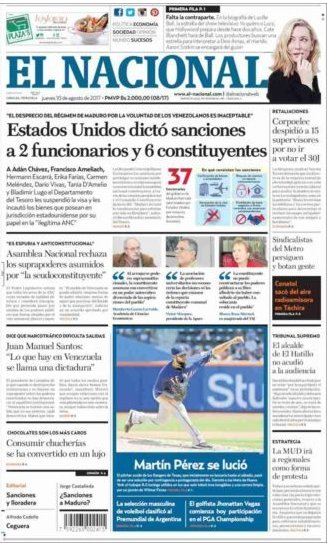 discoverysumin1's tweet photo. Portada del diario el nacional hoy jueves. https://t.co/o8BNLLER6E