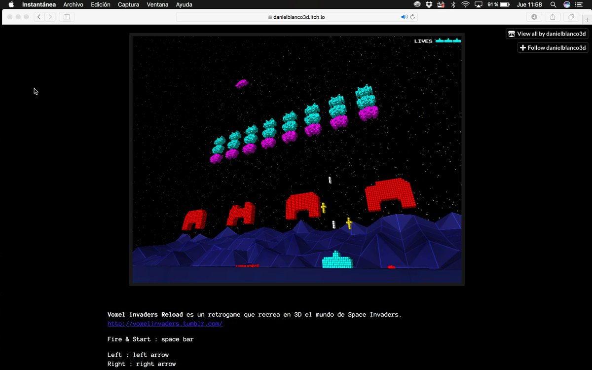 PiramideTeam's tweet photo. You can also play #VOXELinvadersReload in #Safari for #Mac here https://t.co/sUpH8C2WZ3 #webGL #HTML5 #Apple #itchio #indiedev #gamedev #3D https://t.co/aeWZ4VttDz