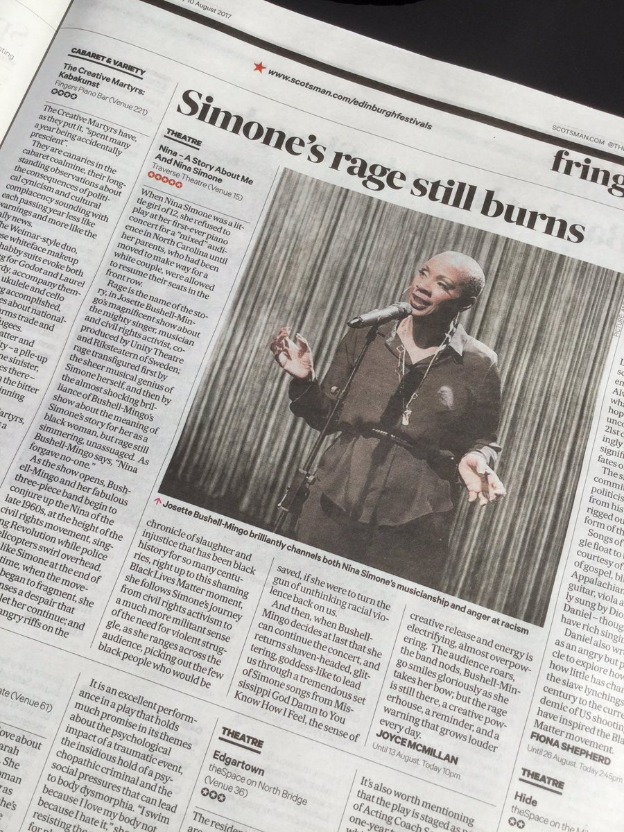 unitytheatre's tweet photo. ★★★★★ @TheScotsman 'Josette Bushell-Mingo brilliantly channels both Nina Simone's musicianship and anger at racism.' https://t.co/0nbSPNXeWz https://t.co/oUL90TzM3f