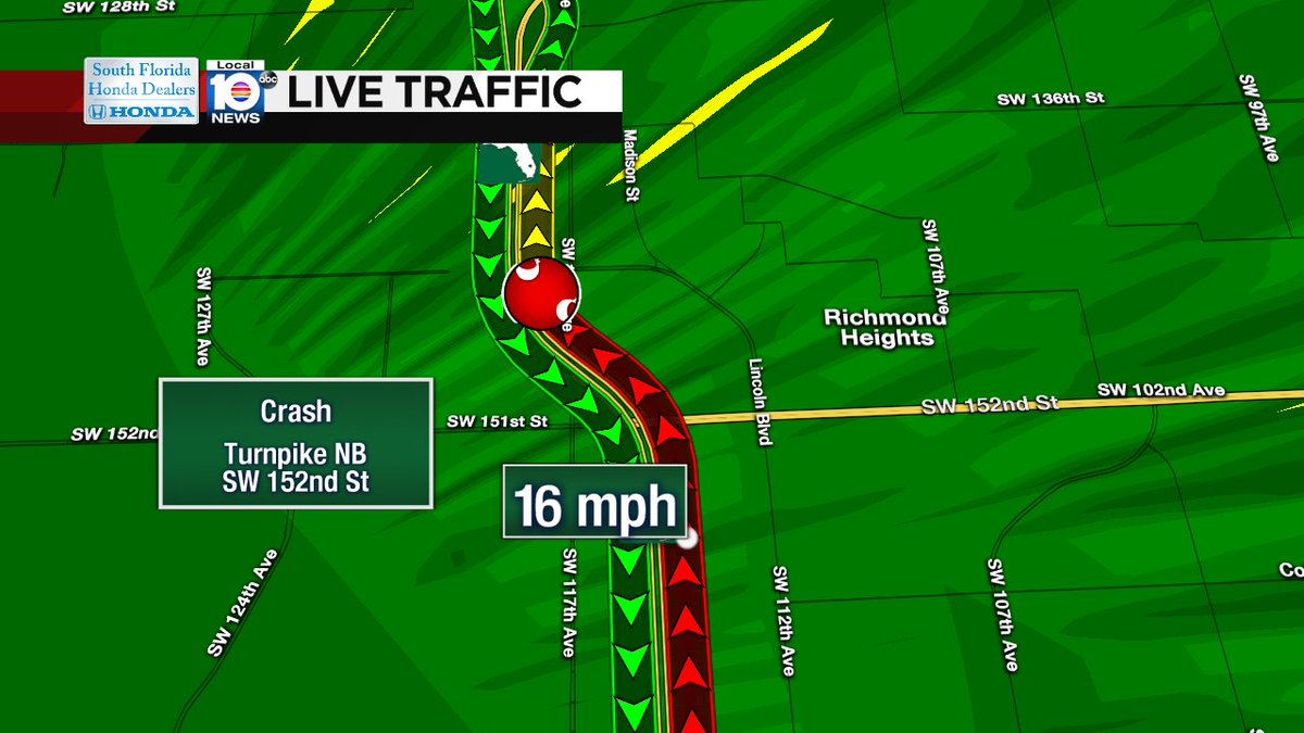 Crash on Turnpike NB at Coral Reef Dr #traffic https://t.co/FysWarqwvL