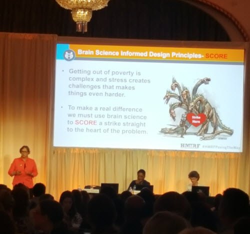 Fighting the poverty dragon with@BethBabcock1! Great plenary @ #HMRFPavingTheWay - brain science, poverty &amp; building adult capabilities.
