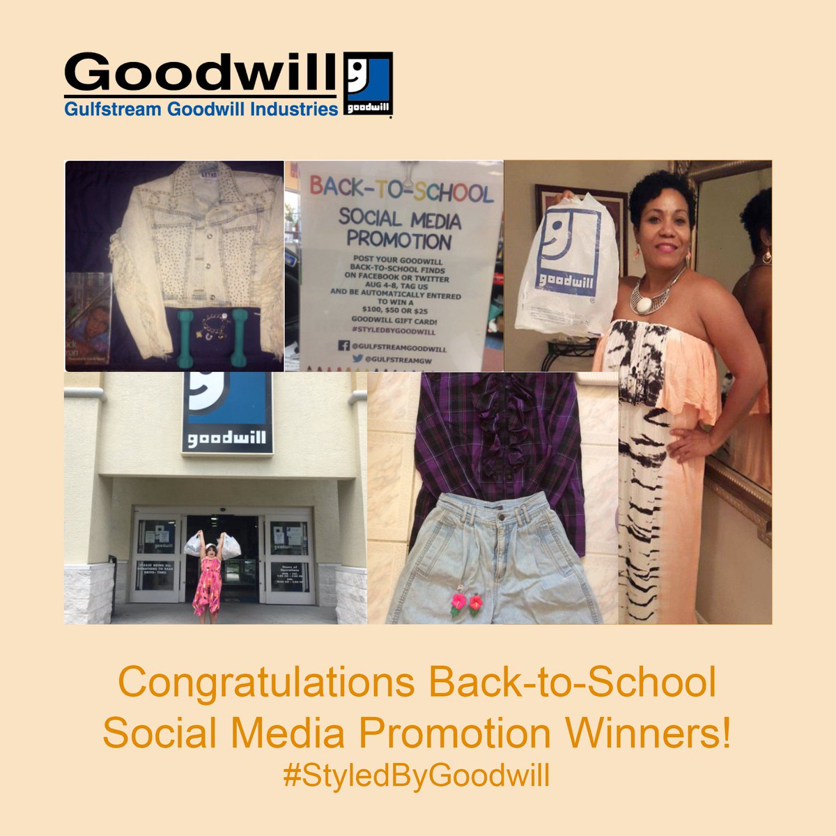 GulfstreamGW's tweet photo. Congratulations @SequinSlim, Arline Bernavil and @Sueoverydesigns for winning 1st, 2nd and 3rd in our #StyledByGoodwill contest! https://t.co/NxcZj0gxb3