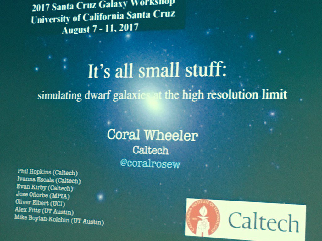 jbprime's tweet photo. .@coralrosew discusses her dwarf sims: highest resolution cosmological simulation ever run to z=0 #SCgal17 https://t.co/hv4eKmmxyC