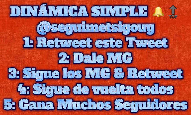 Activa Mis Notificaciones

DINÁMICA JUEVES🎖
#SeguimeYTeSigo
#MeSiguesTeSigo
1: RT &amp; MG
2: Sigue los MG ❤&amp; RT

#juevesdeganarseguidores
