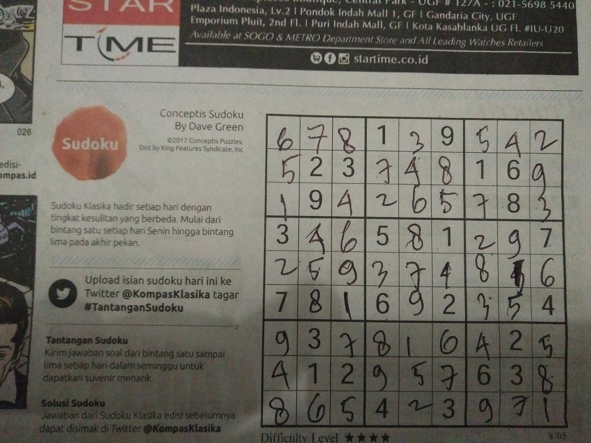 ojekmerapi's tweet photo. @KompasKlasika #tantangansudoku Sabtu 5 Agustus 2017 #klasika6 https://t.co/47jcbJkzkF