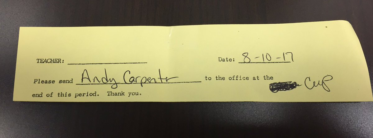 AndyCarpenterEd's tweet image. You think the @pizitzmiddle office staff and parent volunteers enjoy picking with me? This was taped to my office door