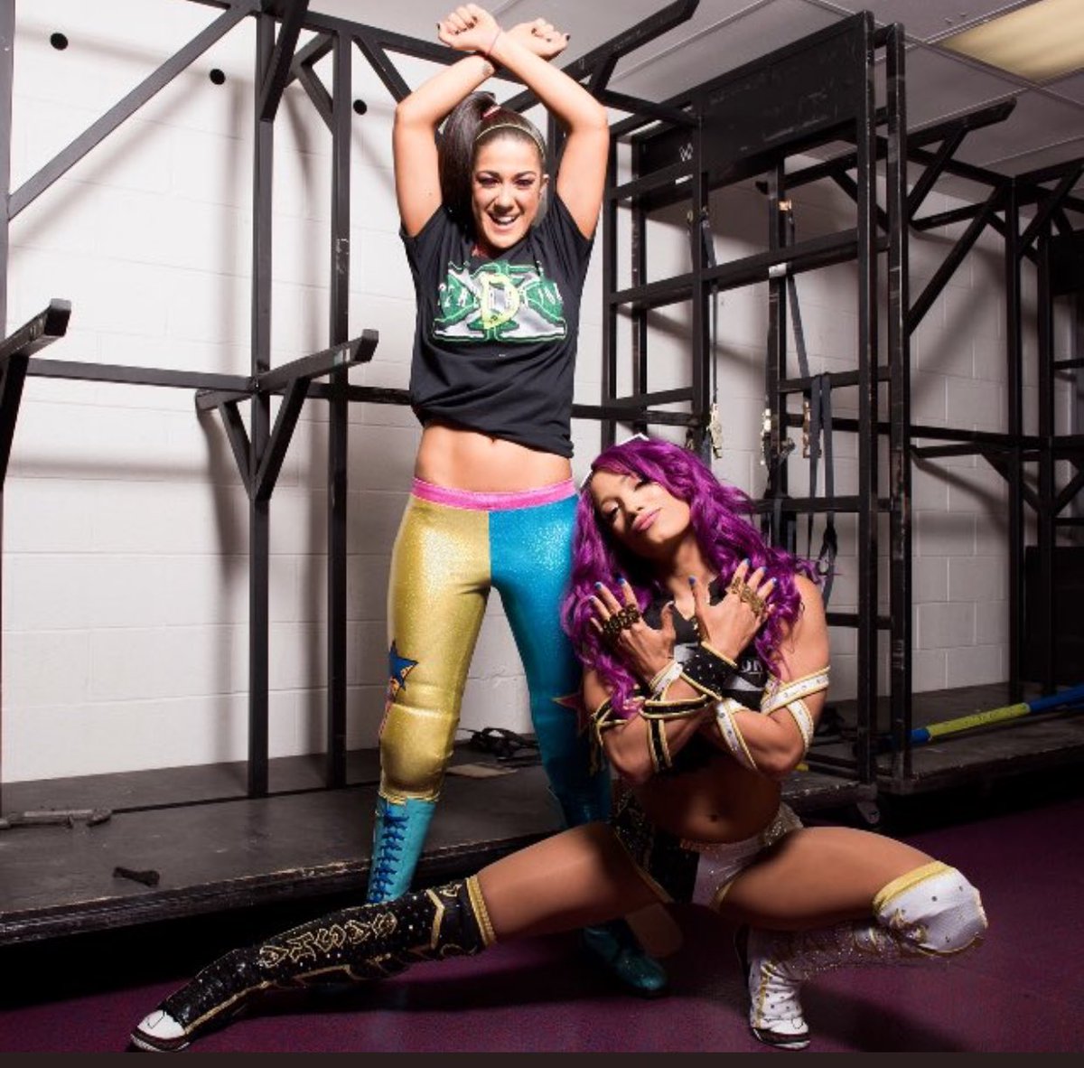 SrJaCrispy's tweet photo. My two favorites😍❤️💕 #LegitHuggers @SashaBanksWWE @itsBayleyWWE https://t.co/tEXcdktUuA