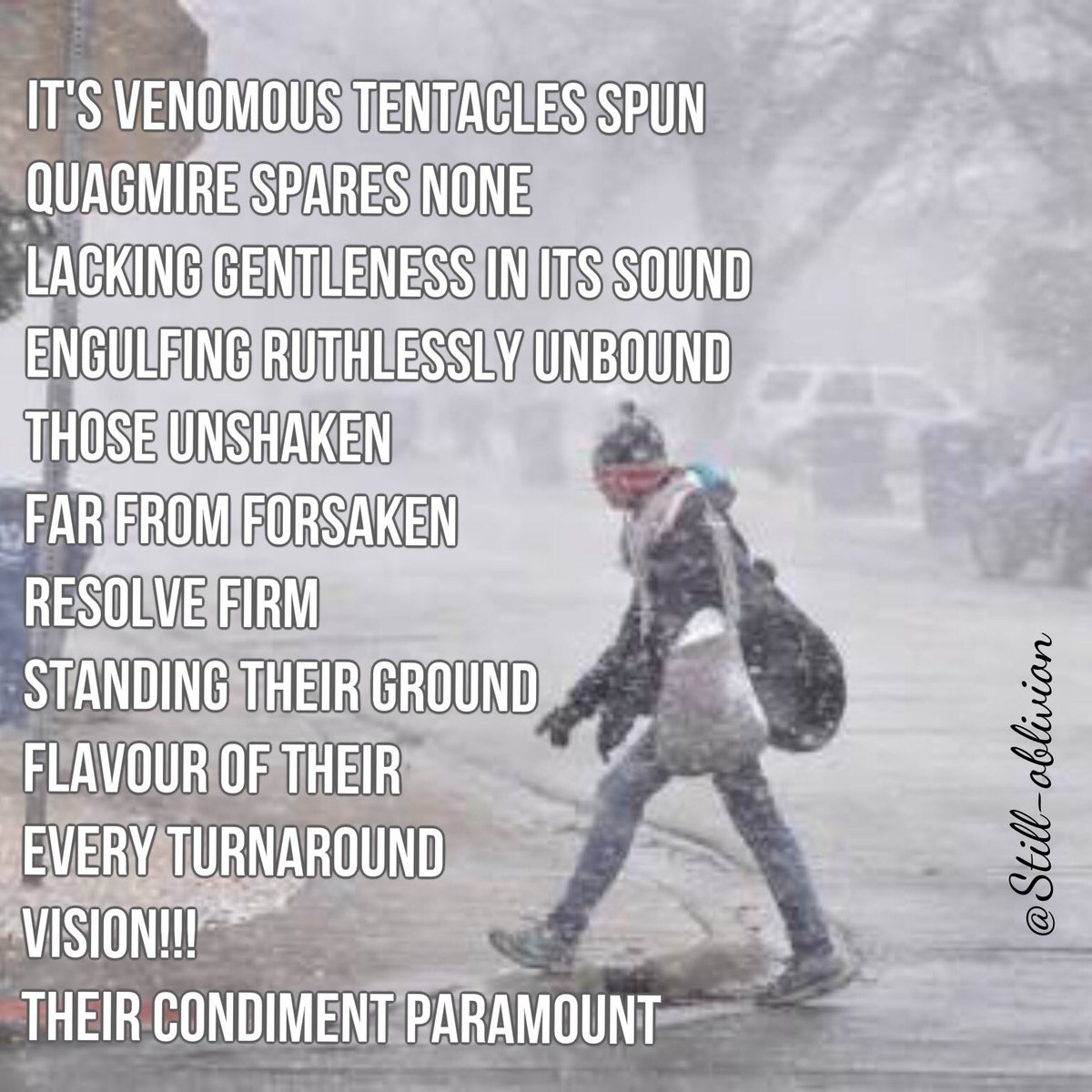 Still_oblivion's tweet image. Vision surpasses quagmire - #SenseWrds 296 #promptwords #poem poetry #mywords #venomous #gentleness #sound