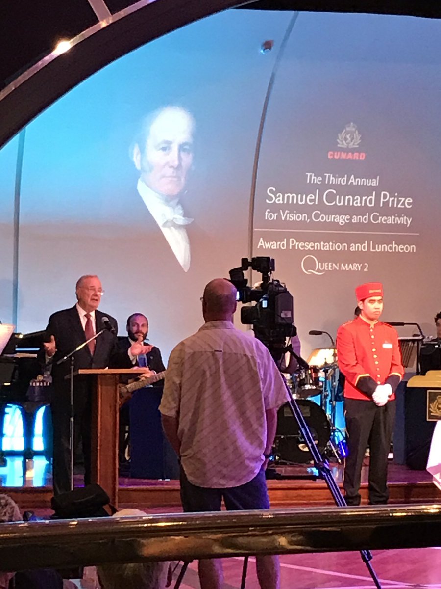 Paul Martin receiving the Samuel Cunard Prize for Vision,Courage, and Creativity on the QM2 in Halifax today.