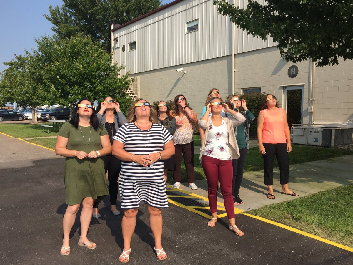 RamseyKatie's tweet image. Science Task Force takes a break from planning. Wow, the sun looks amazing! #WeAreGIPS #safeviewing