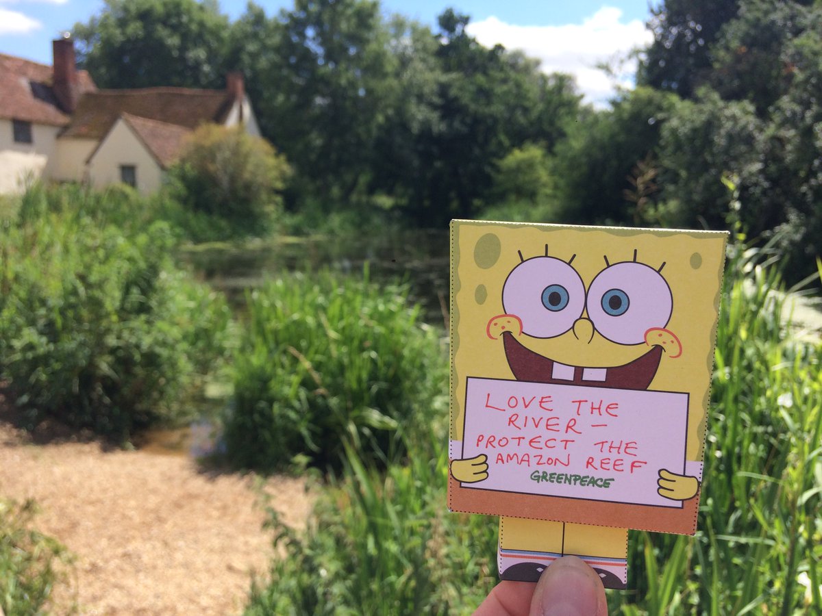 GreenpeaceOxon's tweet photo. Meanwhile Spongebob is spotted by another river, asking @BP_plc to back off the Amazon reef. @GreenpeaceUK #saveoursponge https://t.co/HocMU8V32b