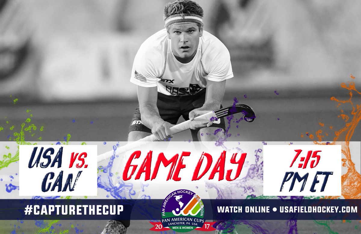 USAFieldHockey's tweet photo. GAME DAY! #PAC2017 Semifinals!
🏑: USMNT 🇺🇸 vs 🇨🇦
🕖: 7:15 PM ET
🖥: https://t.co/nZyvPKZhx6      
🔗: https://t.co/1vtHOldjc8 https://t.co/9UrVfZQjZ3