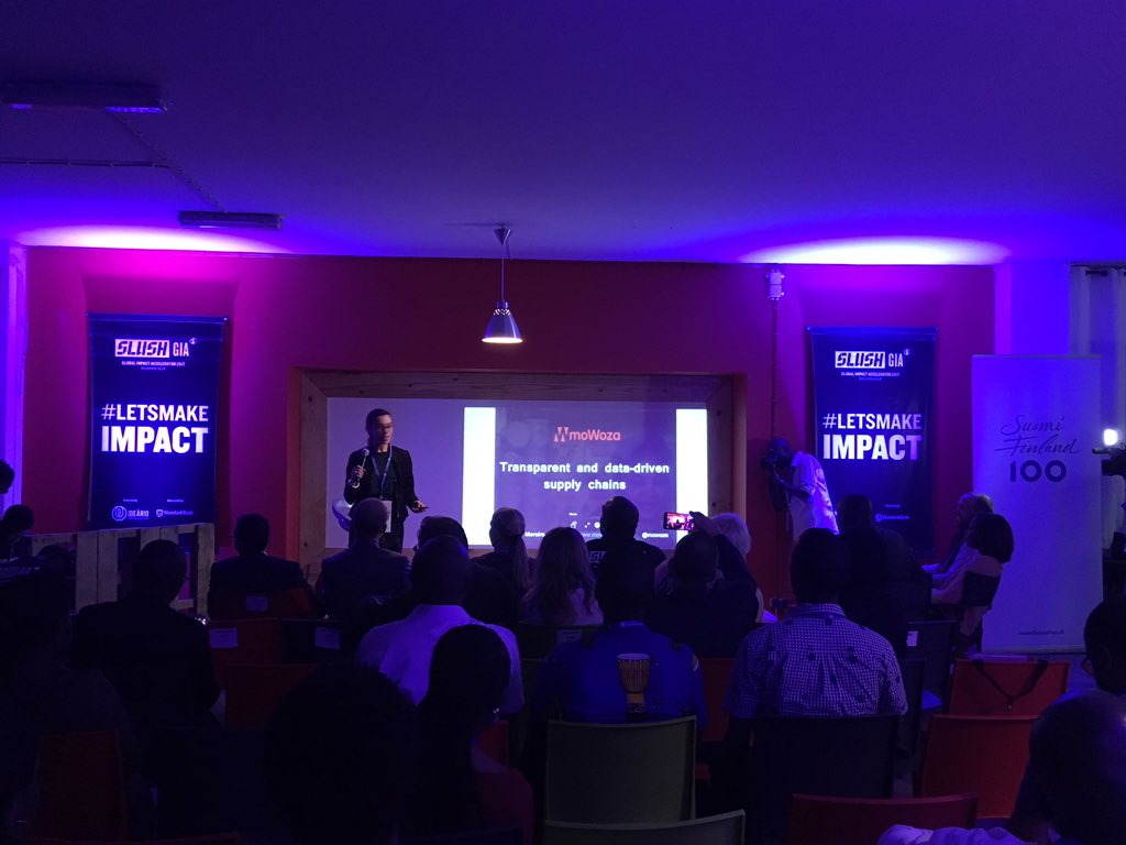 menamairosse's tweet photo. 1st up @moWoza! A startup increasing market acess for informal vendors+storing transaction data on #blockchain tech #slush17 #letsmakeimpact https://t.co/3s7Gw2ESHK
