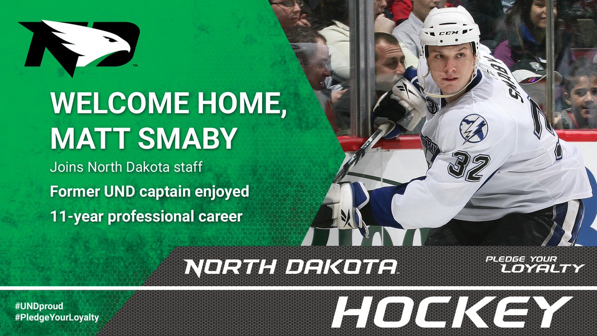 UNDmhockey's tweet photo. STORY: Former UND captain, NHLer Matt Smaby rounds out staff https://t.co/4J2gy3UxHE #UNDproud https://t.co/vK5iBxsvOL