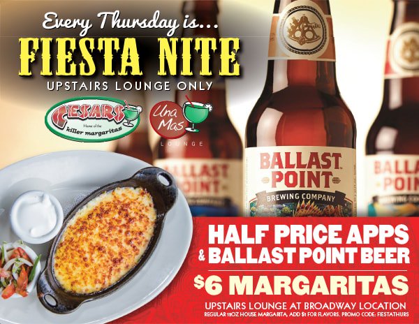 CesarsChicago's tweet image. #FiestaThursday - #KillerMargaritas, #KillerApps, &amp;amp; #BallastPoint specials in the #UnaMasLounge!  Now accepting credit cards!