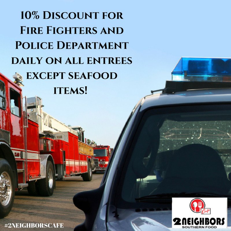 2NeighborsCafe's tweet photo. #2neighborscafe shows appreciation daily to the departments who protect and keep the community safe! #2neigborscafethankyou https://t.co/4A6v6dohmY