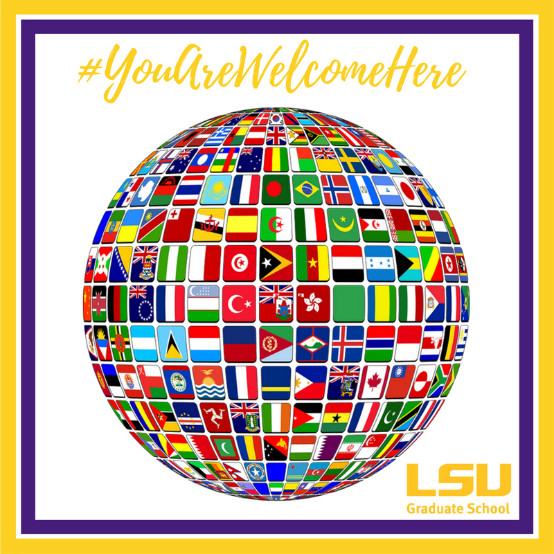 GradLSU's tweet photo. The Graduate School welcomes all new students who have traveled from around the world to attend LSU. #YouAreWelcomeHere #GeauxGrad https://t.co/bS1yNKtYPz