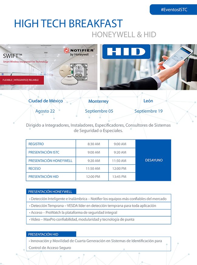 ISTC_Corp's tweet photo. ¡No te pierdas este gran evento! High Tech Breakfast con Notifier y HID. #EventosISTC. Para más detalles visita https://t.co/5loEnL4fg1 https://t.co/y27TKL2bm5