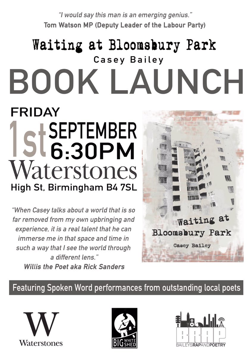 MrCaseyBailey's tweet photo. 01/09/17 - Official event for Waiting at Bloomsbury Park @BhamWaterstones #Growth #Poetry https://t.co/zch9p2mTK0