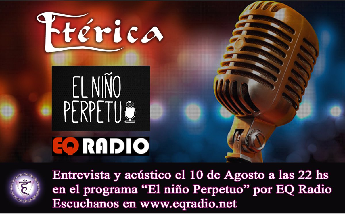 Hoy 22hs estaremos en <a href="/EQRadioNet/">EQRadio</a> haciendo un acústico y charlando en el programa "El niño perpetuo".
Escuchanos en eqradio.net