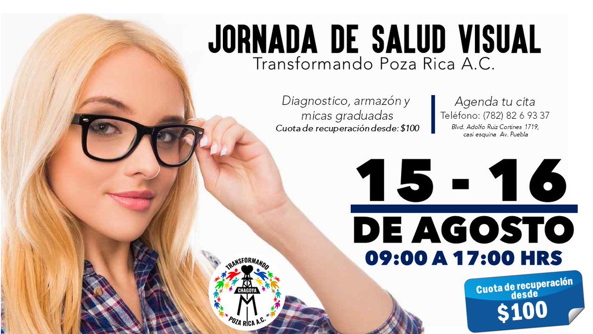 PRTransformando's tweet photo. Estamos a 5 días de nuestra #JornadaDeSaludVisual ¿Ya agendaste tu cita?

#TransformandoPozaRica https://t.co/EZsad9Hw5A