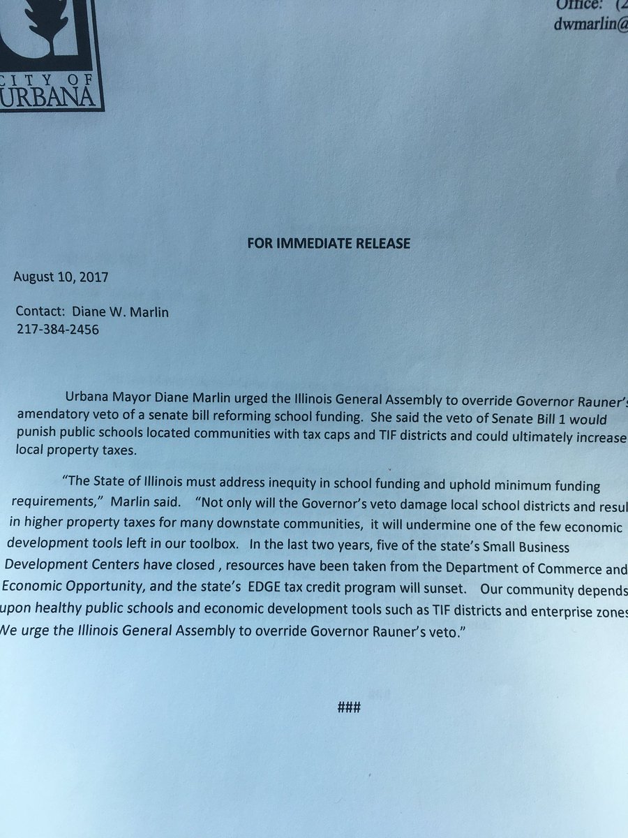 FundILFuture's tweet image. Urbana Mayor joins superintendent @dowendo in calling for an override of the Gov's veto of #SB1 #GetItDoneSB1 #teamoverride