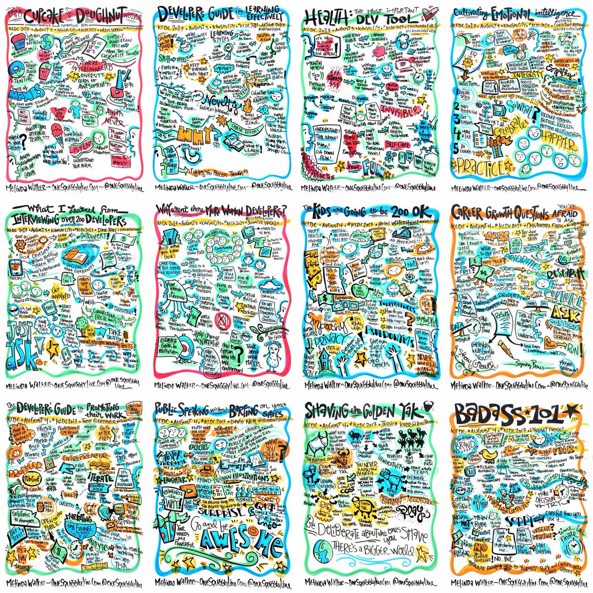 jeffreystrauss's tweet photo. Melinda Walker of @OneSquigglyLine is incredible. Hire her for your event. Here are #VisualNotes from our #SoftSkills track at #KCDC2017. https://t.co/P3nlhAF35E