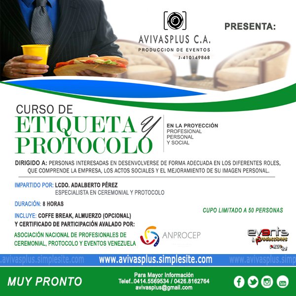 avivasplus's tweet photo. ATENCIÓN: Ya estamos organizando nuestro curso #EtiquetaYProtocolo, con @adalperez47,  pronto #AcariguaAraure, otro evento de @avivasplus https://t.co/2GTsLZmMjw
