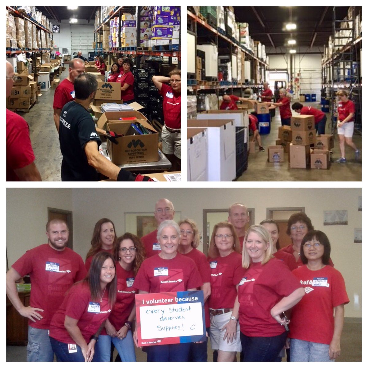 Some of our hardworking <a href="/BankofAmerica/">Bank of America</a> Tampa Bay team sorting &amp; packing thousands of school supplies for <a href="/MetroMinistries/">Metropolitan Ministries</a> #BofAVolunteers