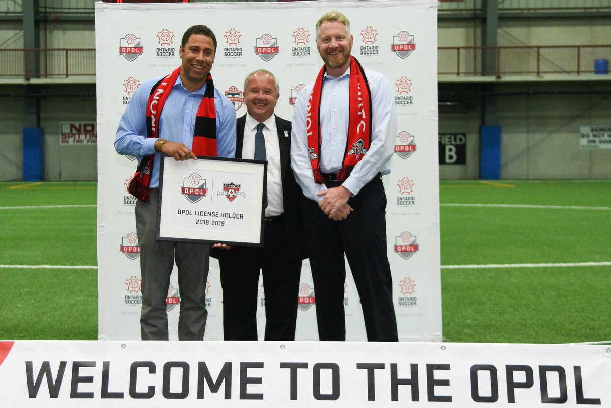 THPFC's tweet photo. Huge smiles on the faces of our Technical Director @FunRioEveleigh and Vice President @derekgbell. 

Photo:@OntarioIsSoccer (Martin Bazyl) https://t.co/GxPAzm1A92