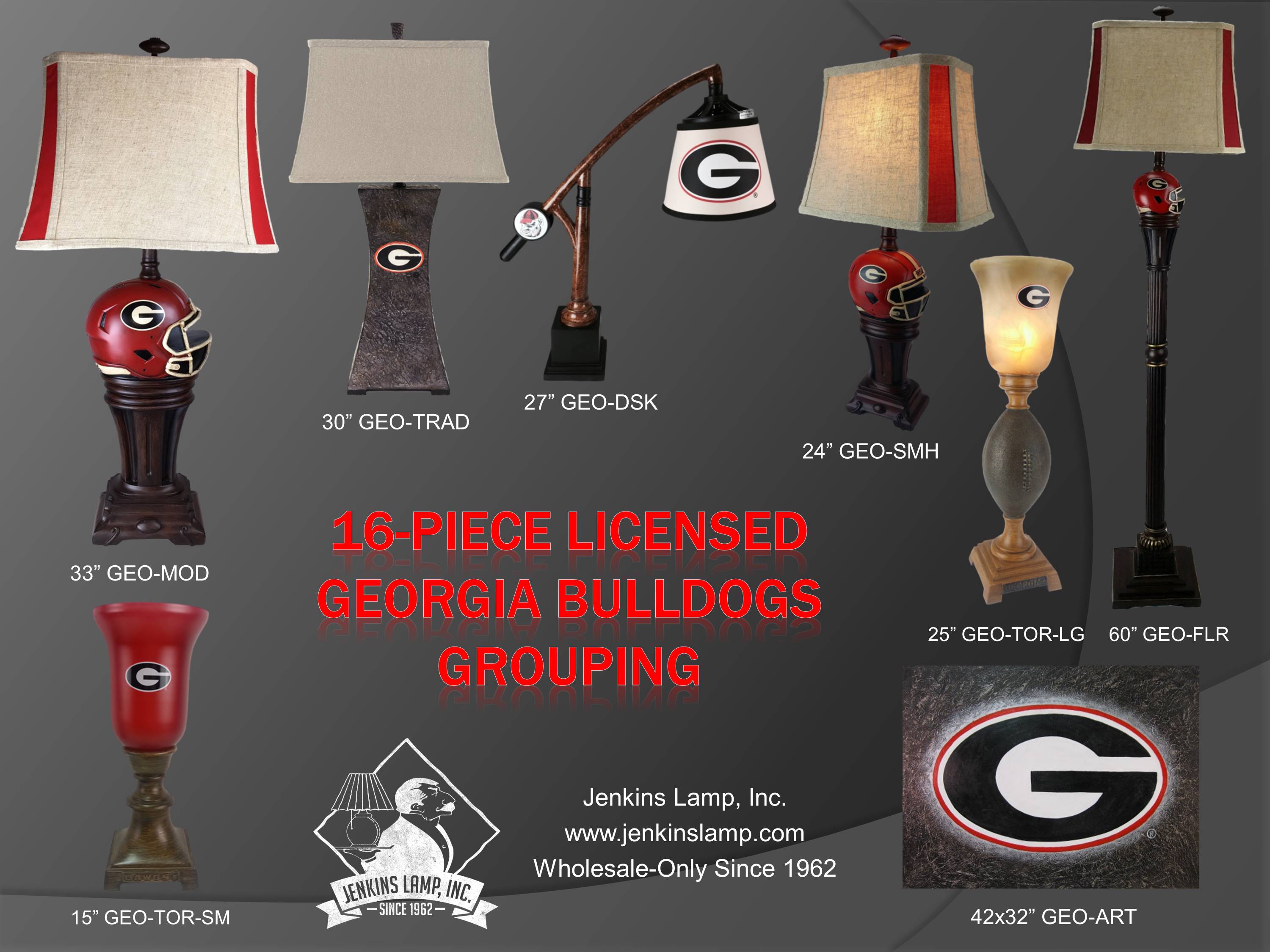 Jenkins Enterprises Georgia Bulldogs 33 Helmet Lamp with Paneled Shade and Walnut Base 