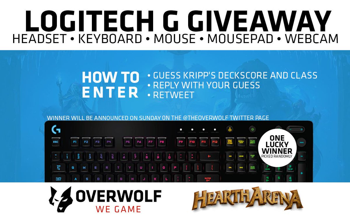 TheOverwolf's tweet image. .@Kripparrian is about to draft #FrozenThrone with @heartharena! #RT and guess his deckscore + class for a chance to win @LogitechG gears! 🙌