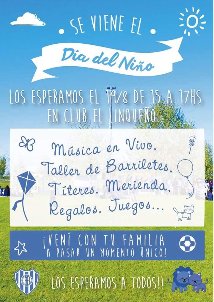 CAEL1915's tweet photo. 🌞Se viene el día del niño!!!😉

Los esperamos a todos!!

📅Sábado 19-8 en el Club Atlético El Linqueño🏟

#MerenderoLeoncitosAzules🦁 https://t.co/jzbSGYH0hE