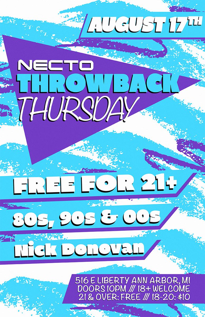 Necto's tweet photo. Expect your favorite 80s, 90s &amp; 00s tunes from @djnickdonovan + killer drink specials!
--> https://t.co/rIXSDKdn1k https://t.co/7eCdIz59Ur