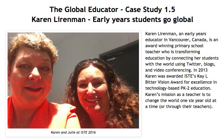 julielindsay's tweet photo. Excited to share #theglobaleducator @KLirenman Case Study 1.5 https://t.co/c0jlH5iKsf #edchat #edtechchat #globaled #TLchat #TLMeet #CSURU https://t.co/O0DSbpbFAX