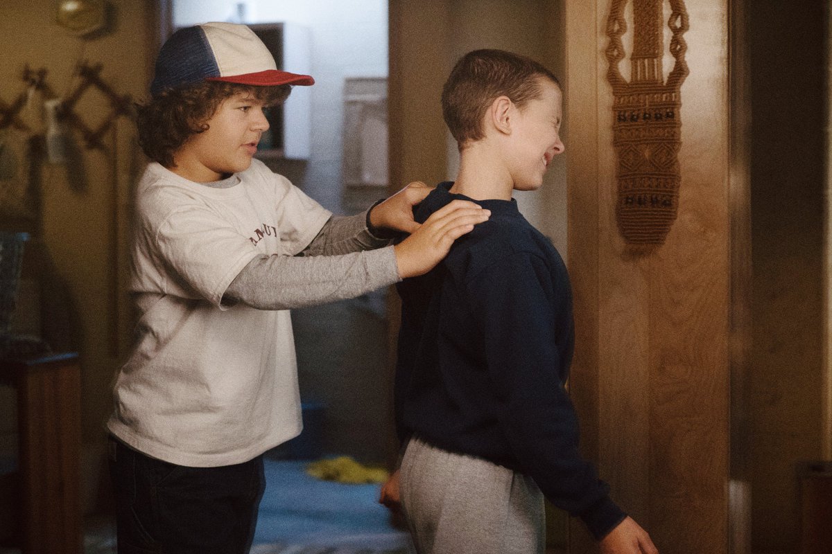 Stranger_Things's tweet photo. Set days can be long. Here's Gaten being the best. #BTS #StrangerThursdays https://t.co/0KeUdLrWQs