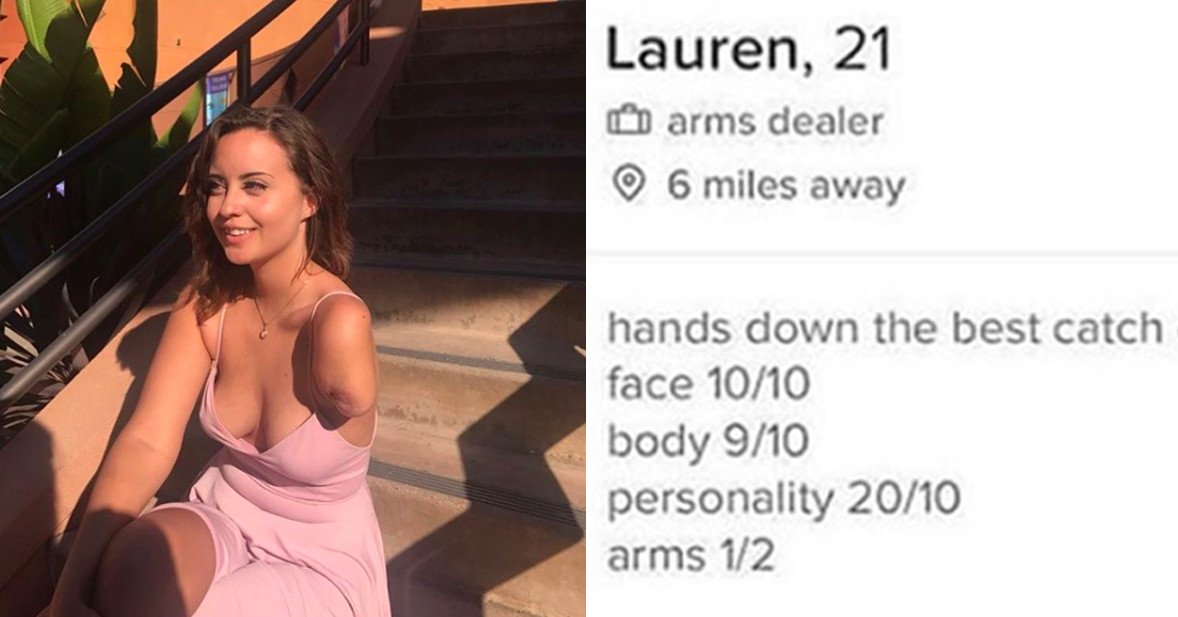BuzzFeed's tweet photo. This woman with one arm has the best Tinder bio ever and everyone wants to swipe right 
https://t.co/PTyzr5VsUr https://t.co/WjI27L2Evc