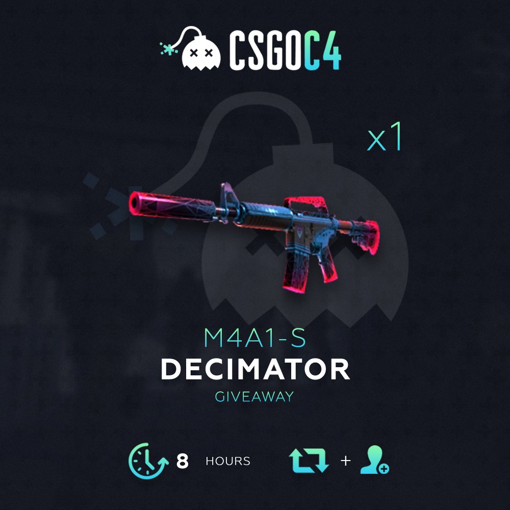 csgoc4's tweet photo. 💣M4A1-S DECIMATOR

✅RT+Follow @csgoc4 +Tag 2 Friends
💸Get+100% for deposit with code "TEST" https://t.co/GaFHm9wAXM

Winner in 8 hours https://t.co/a3q39FtWHc