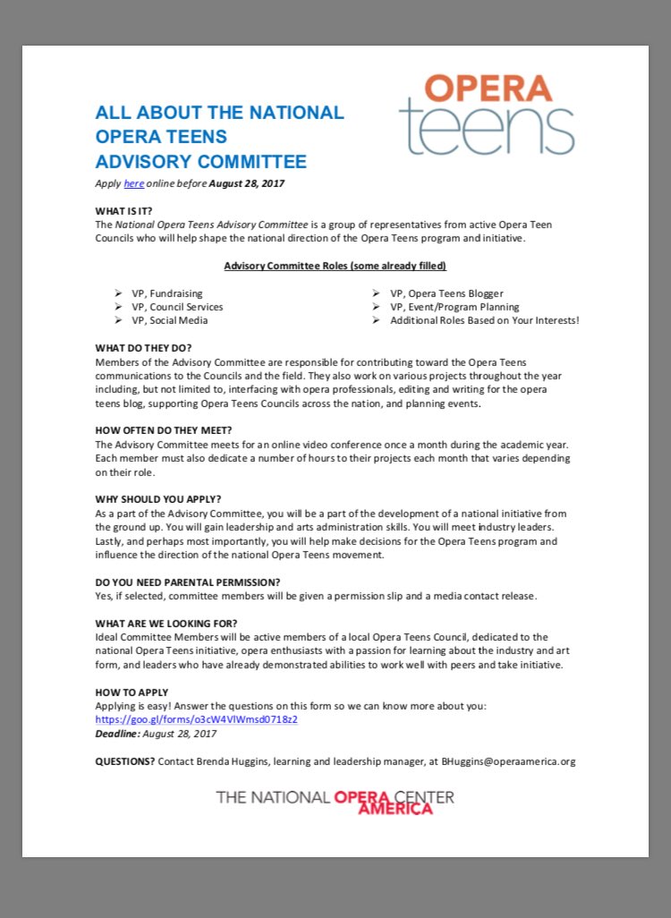 Opera_Teens's tweet photo. The National Opera Teens Advisory Committee is now accepting applications! If you are interested, visit our blog! https://t.co/OFQXrBM6Z2 https://t.co/oFweoOW7ne