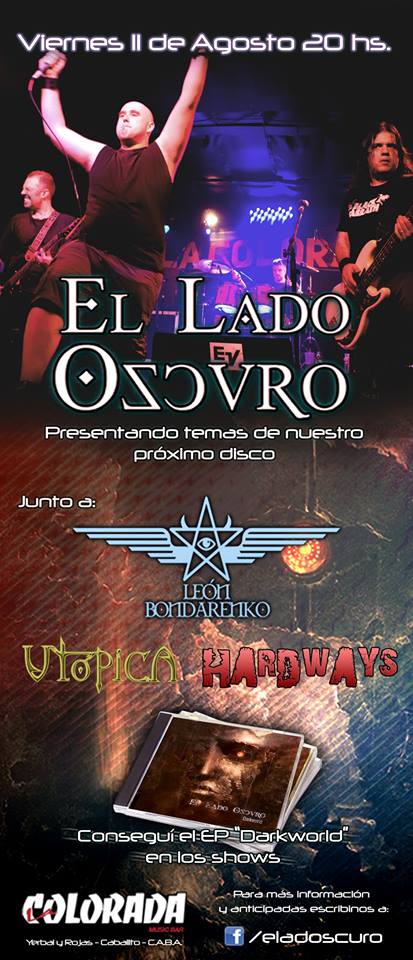 eladoscurometal's tweet photo. Mañana viernes venganse a @lacoloradamusic estaremos presentando nuestro EP junto #LeónBondarenko #Utopica #Hardways #show #envivo #metal https://t.co/MdtNwHz657