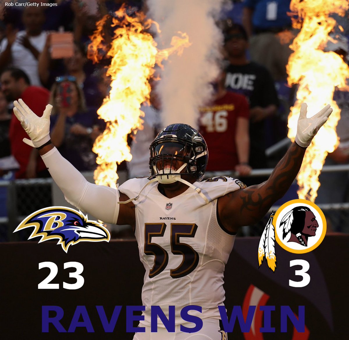 wjz's tweet photo. RAVENS WIN: The @Ravens beat the @Redskins in their preseason opener 23-3. https://t.co/URVXAsX03L