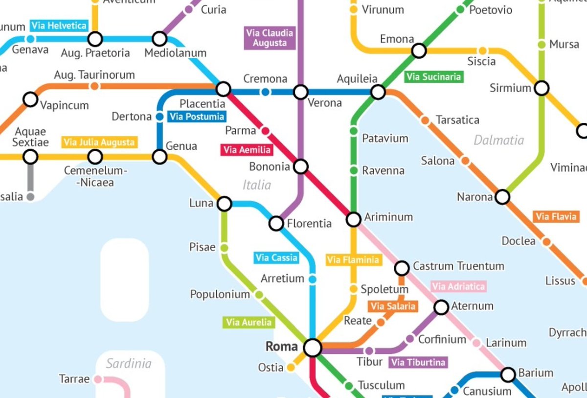wireditalia's tweet photo. Se le strade dell’Antica Roma fossero linee della metropolitana https://t.co/9aKGET28hc https://t.co/oB7gfnUve4