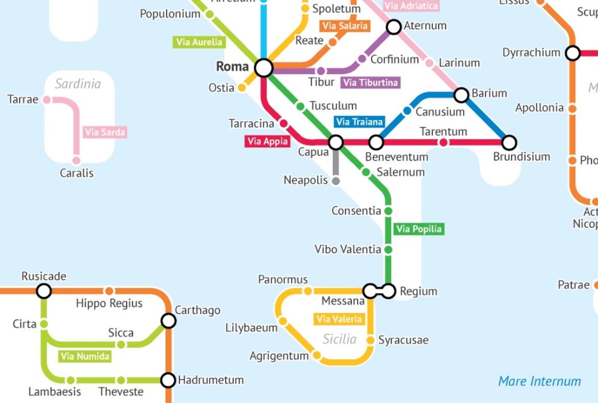 wireditalia's tweet photo. Se le strade dell’Antica Roma fossero linee della metropolitana https://t.co/9aKGET28hc https://t.co/oB7gfnUve4