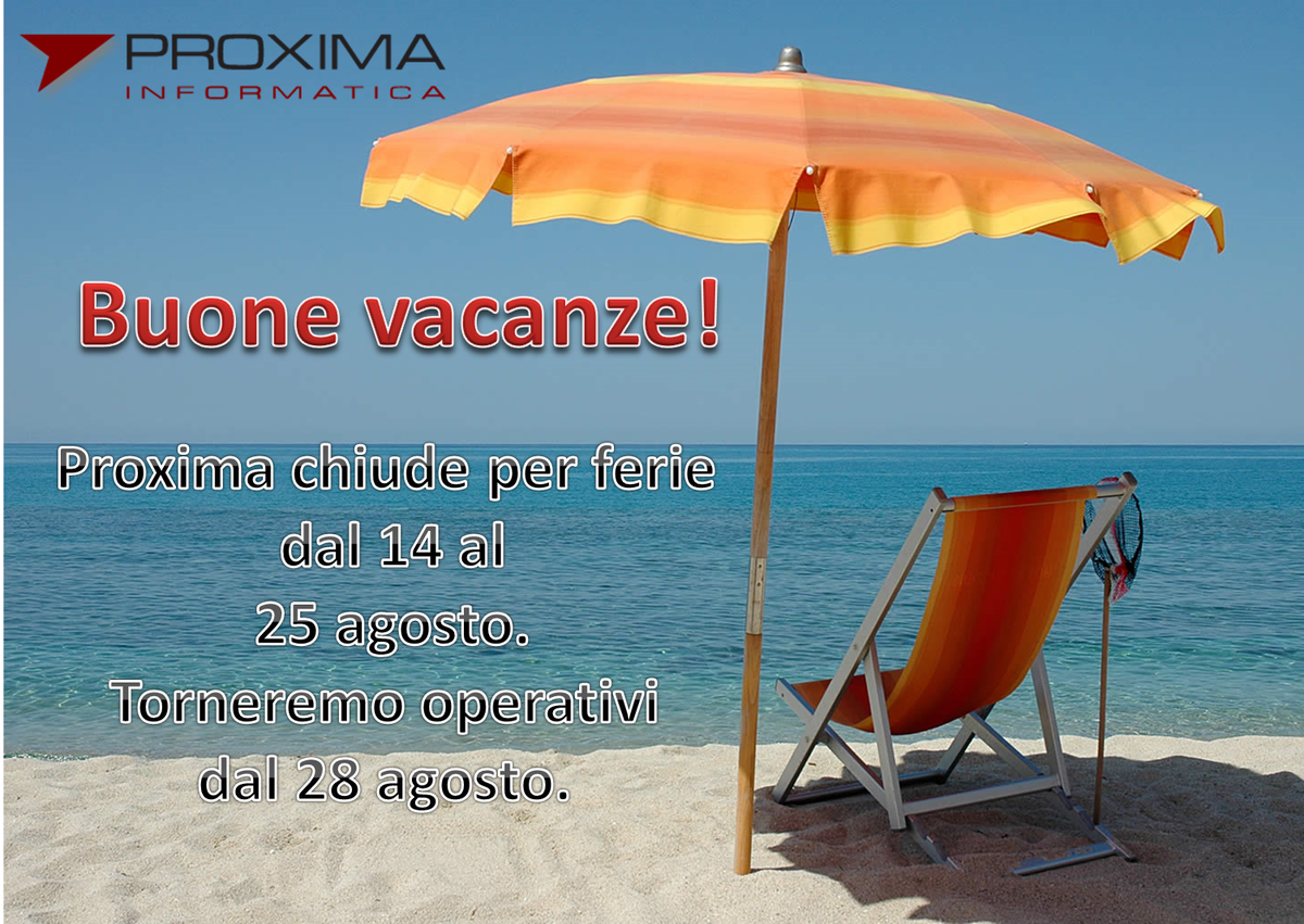 ProximaICT's tweet photo. Buone vacanze a tutti dal team di Proxima Informatica! 
Vi invitiamo come sempre a visitare il nostro sito: https://t.co/cuEenIX7SL https://t.co/iPJDUV32FC