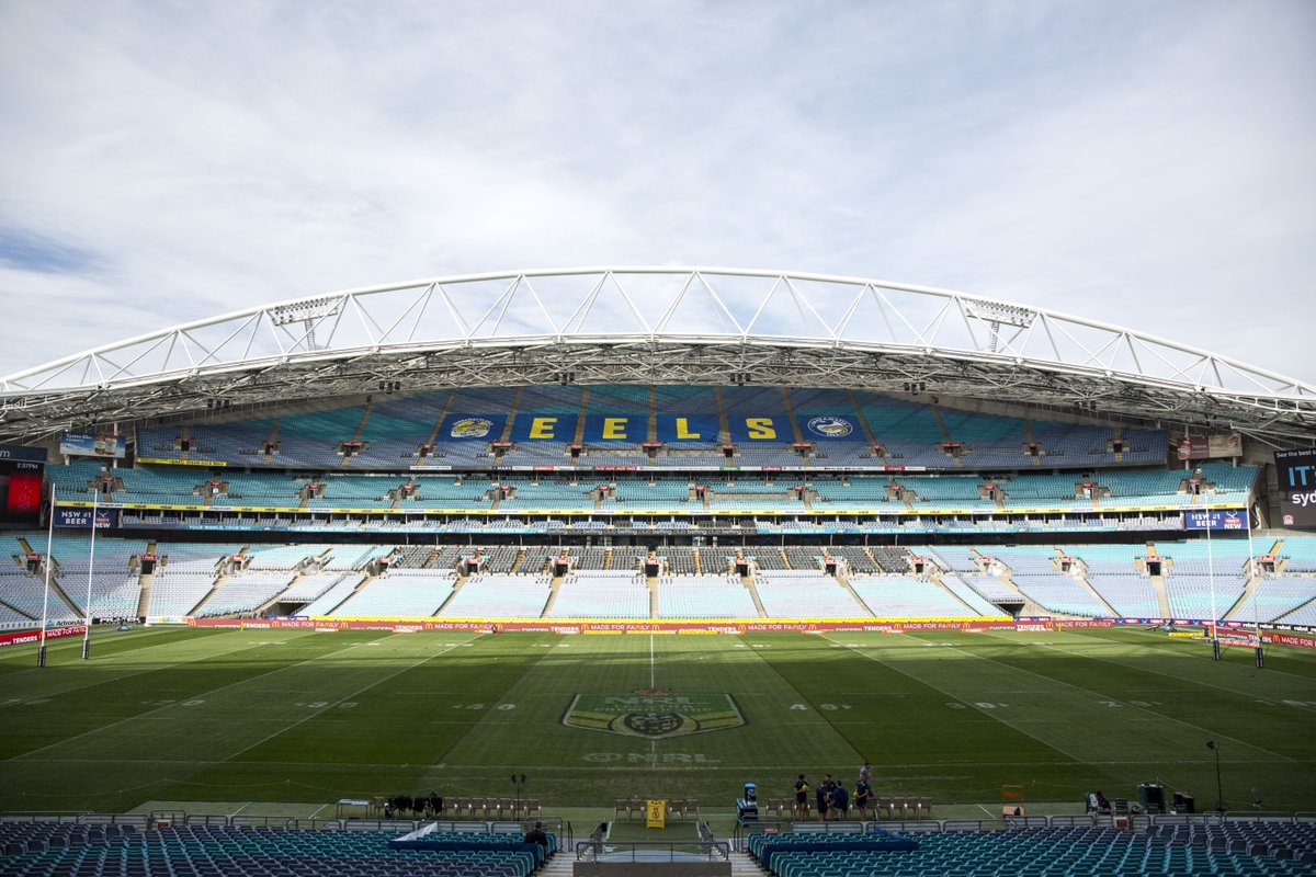 TheParraEels's tweet image. Couldn’t ask for better conditions today. Looking like absolute PARRAdise at @ANZStadium #blueandgold
