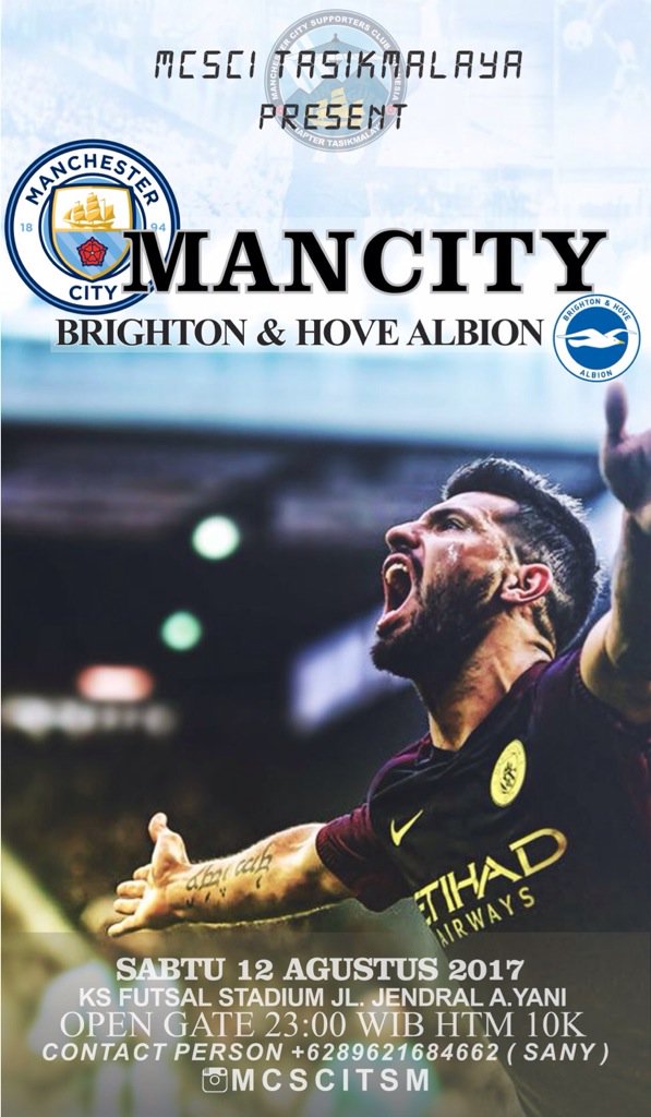 #NobarMC Brighton v ManCity | Sabtu 12/08/17 | at KS Futsal Stadium | HTM 10K | cp 089621684662 #WeAreCity !
